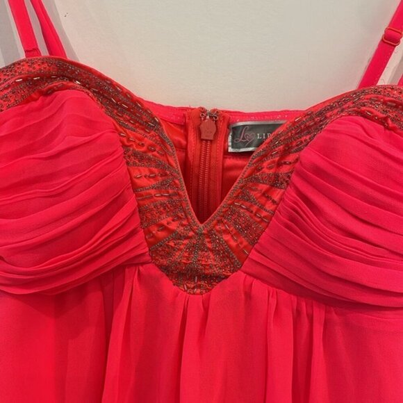 Lipsy asymmetric waterfall neon pink dress sparkle beads US6 removable straps - Picture 4 of 8
